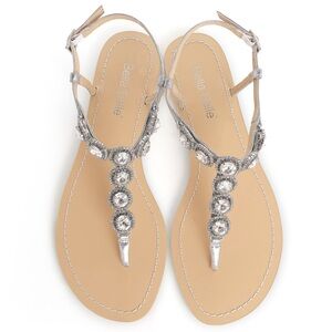 Bella Belle Bridal Collection T-Strap Sandals with Crystal Embellishments Sz 7.5